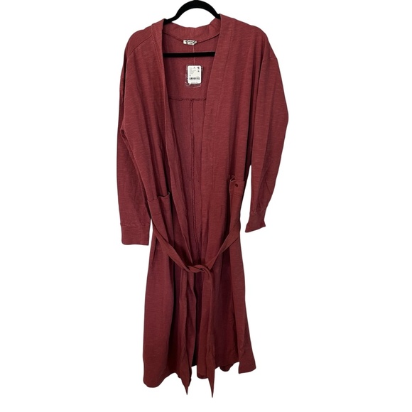 Free People Intimately Womens Long Sleeve Wrap Duster Cardigan in Wine Sz M NWT - Picture 1 of 8
